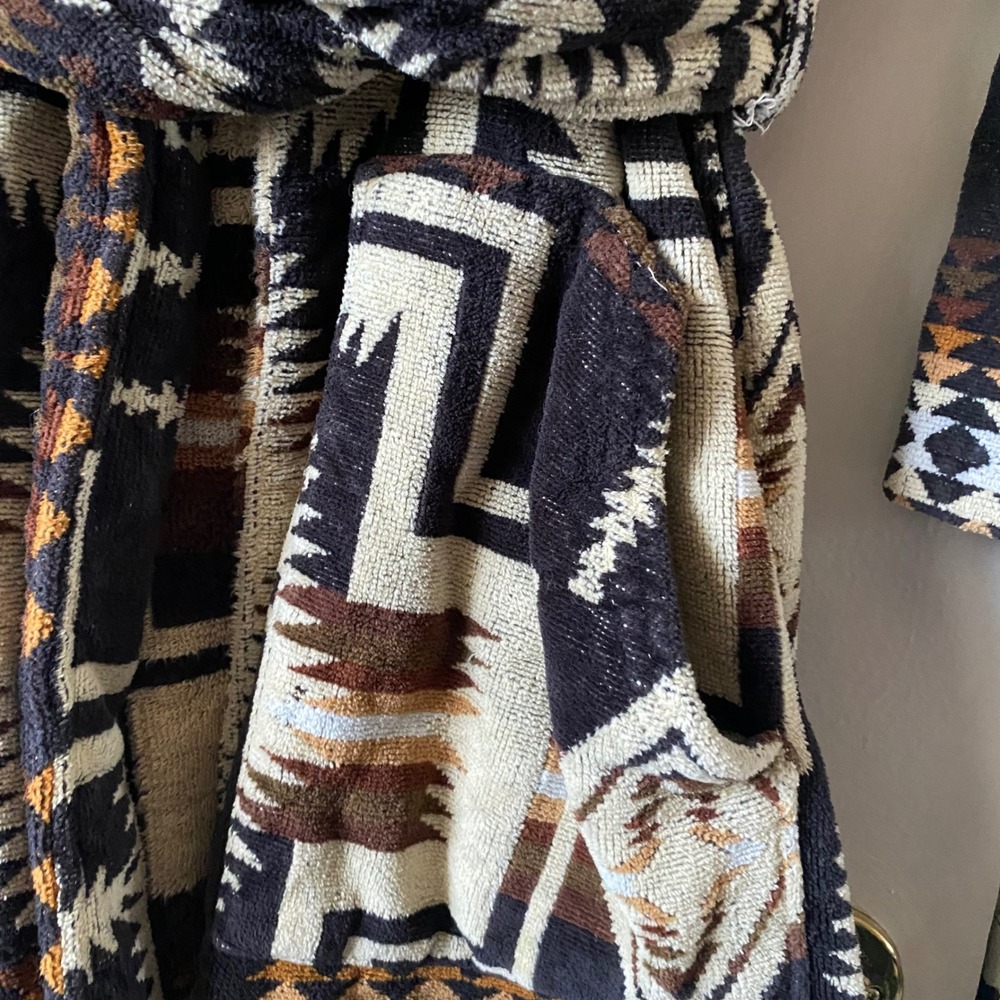 Pendleton Mens Harding Hooded Cotton Terry Robe Brown Tan Black S/M - Picture 10 of 11